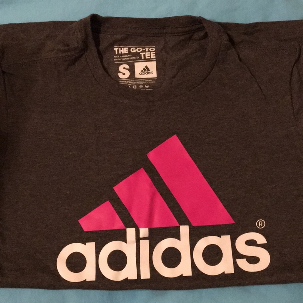Adidas work out tee shirt short sleeve gray pink athletic athleisure Exercise